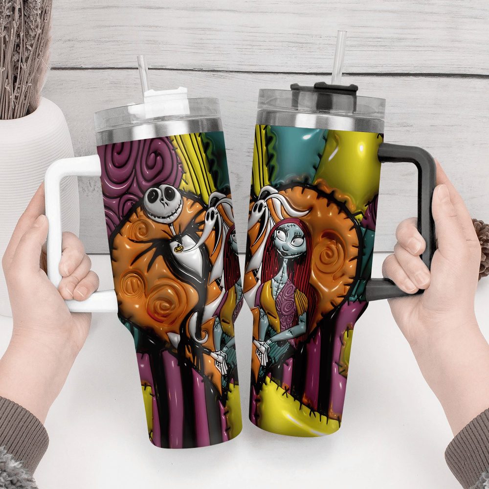 Jack Skellington Movies Custom Stanley Quencher 40Oz Stainless Steel Tumbler With Handle - Image 4