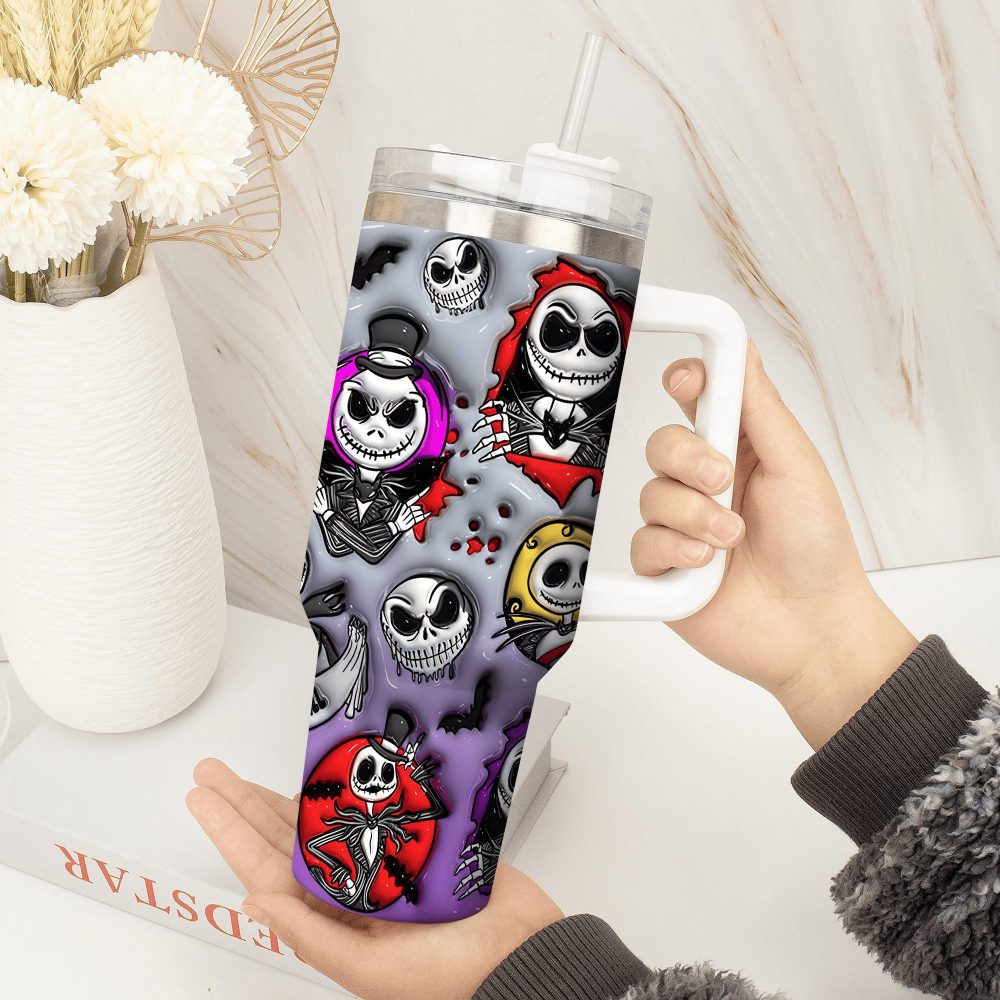 Jack Skellington Movies Custom Stanley Quencher 40Oz Stainless Steel Tumbler With Handle - Image 2