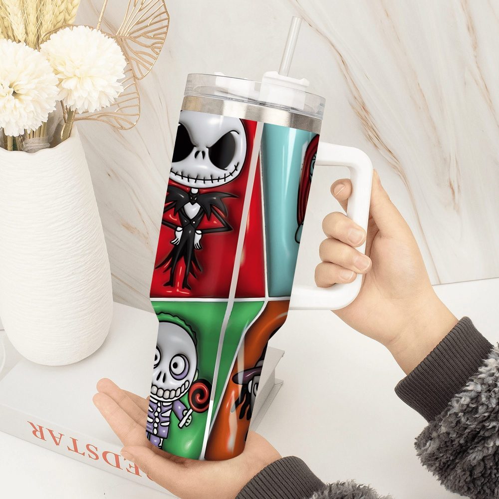 Jack Skellington Movies Custom Stanley Quencher 40Oz Stainless Steel Tumbler With Handle - Image 2