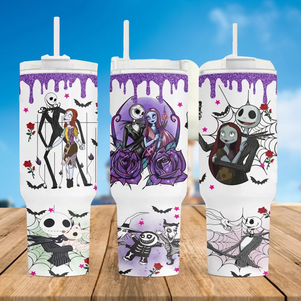 Jack Skellington Movies Custom Stanley Quencher 40Oz Stainless Steel Tumbler With Handle - Image 2