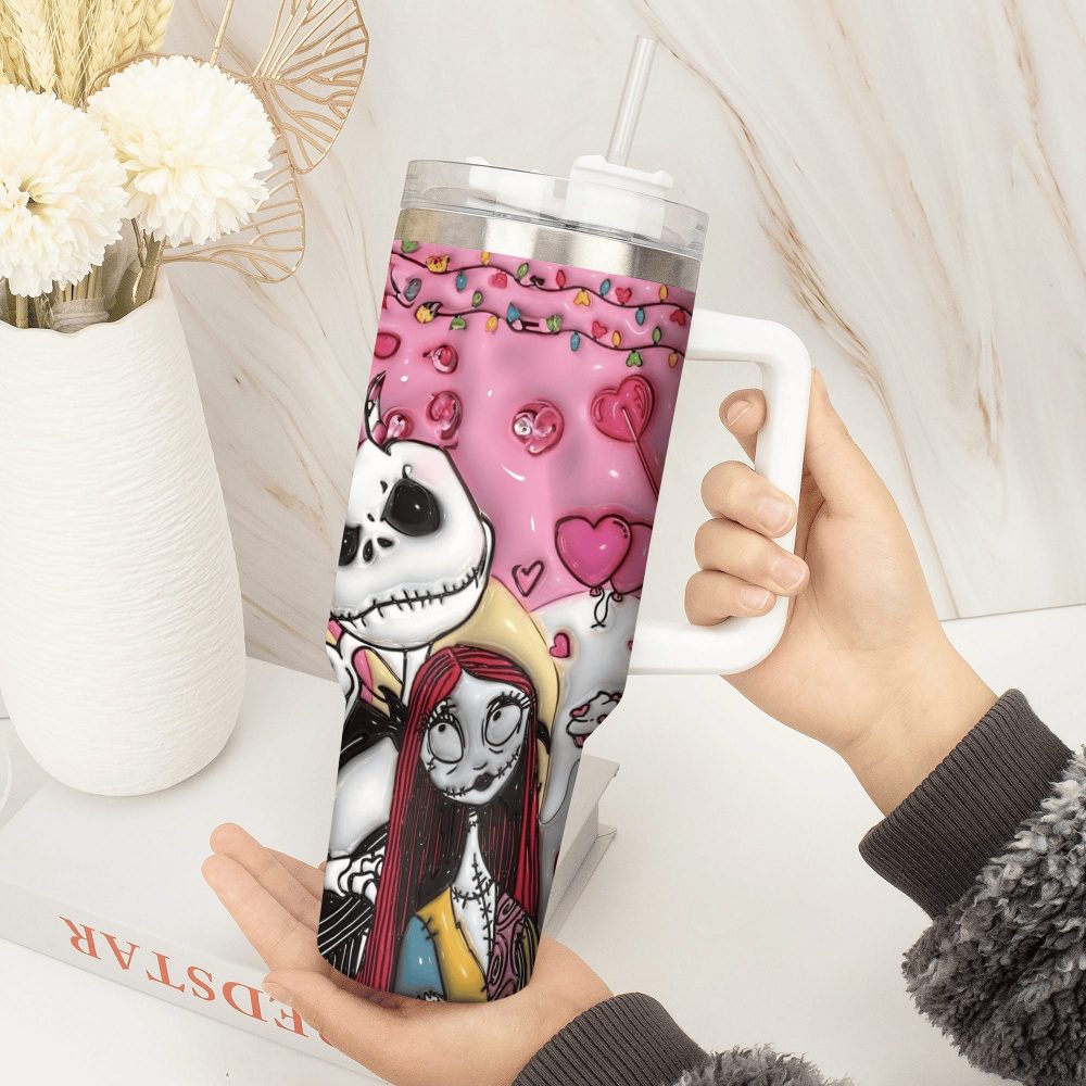 Jack Skellington Movies Custom Stanley Quencher 40Oz Stainless Steel Tumbler With Handle - Image 2