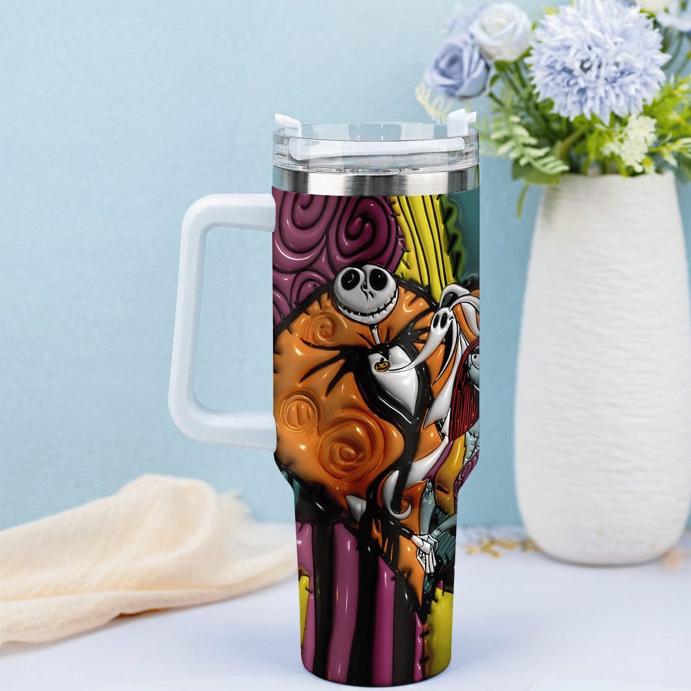 Jack Skellington Movies Custom Stanley Quencher 40Oz Stainless Steel Tumbler With Handle - Image 3