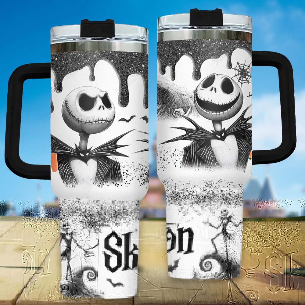 Jack Skellington Movies Custom Stanley Quencher 40Oz Stainless Steel Tumbler With Handle - Image 2
