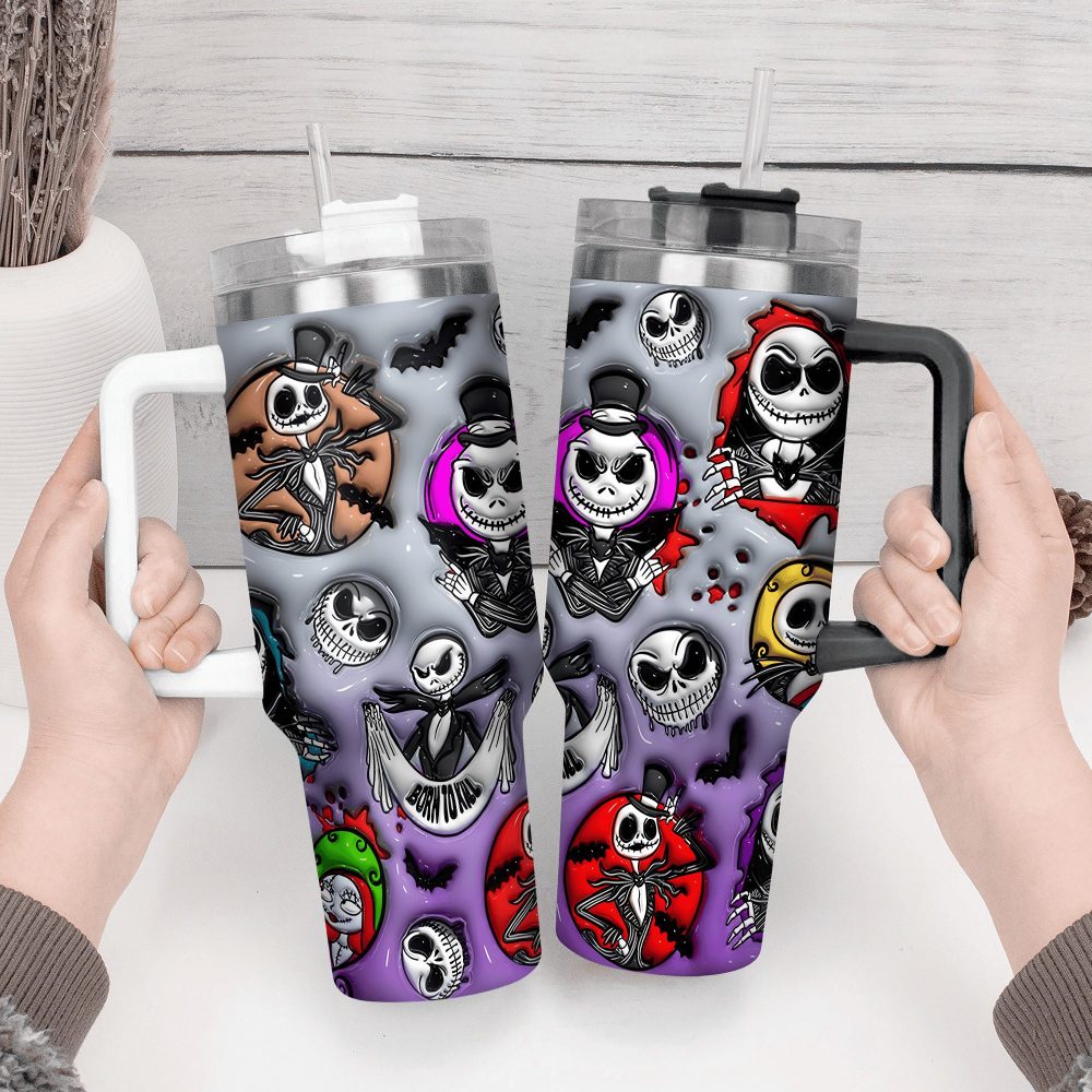 Jack Skellington Movies Custom Stanley Quencher 40Oz Stainless Steel Tumbler With Handle - Image 4
