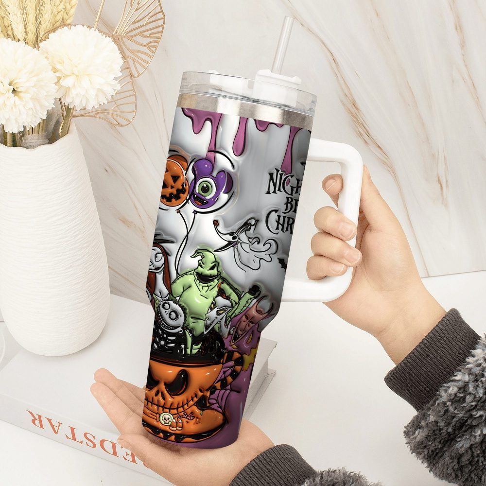 Jack Skellington Movies Custom Stanley Quencher 40Oz Stainless Steel Tumbler With Handle - Image 4