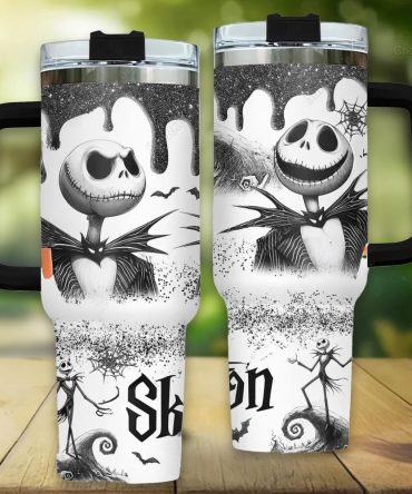 Jack Skellington Movies Custom Stanley Quencher 40Oz Stainless Steel Tumbler With Handle