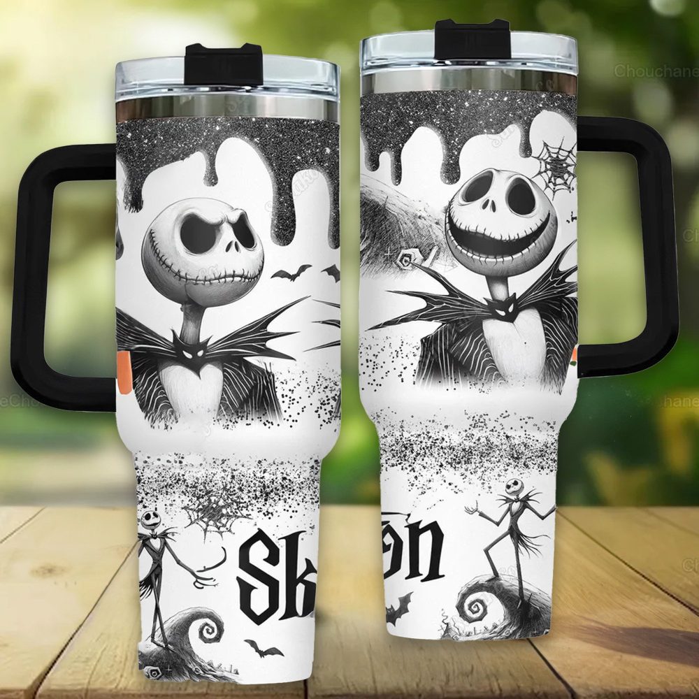 Jack Skellington Movies Custom Stanley Quencher 40Oz Stainless Steel Tumbler With Handle