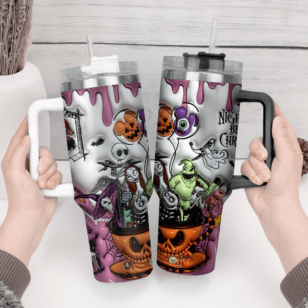 Jack Skellington Movies Custom Stanley Quencher 40Oz Stainless Steel Tumbler With Handle - Image 3