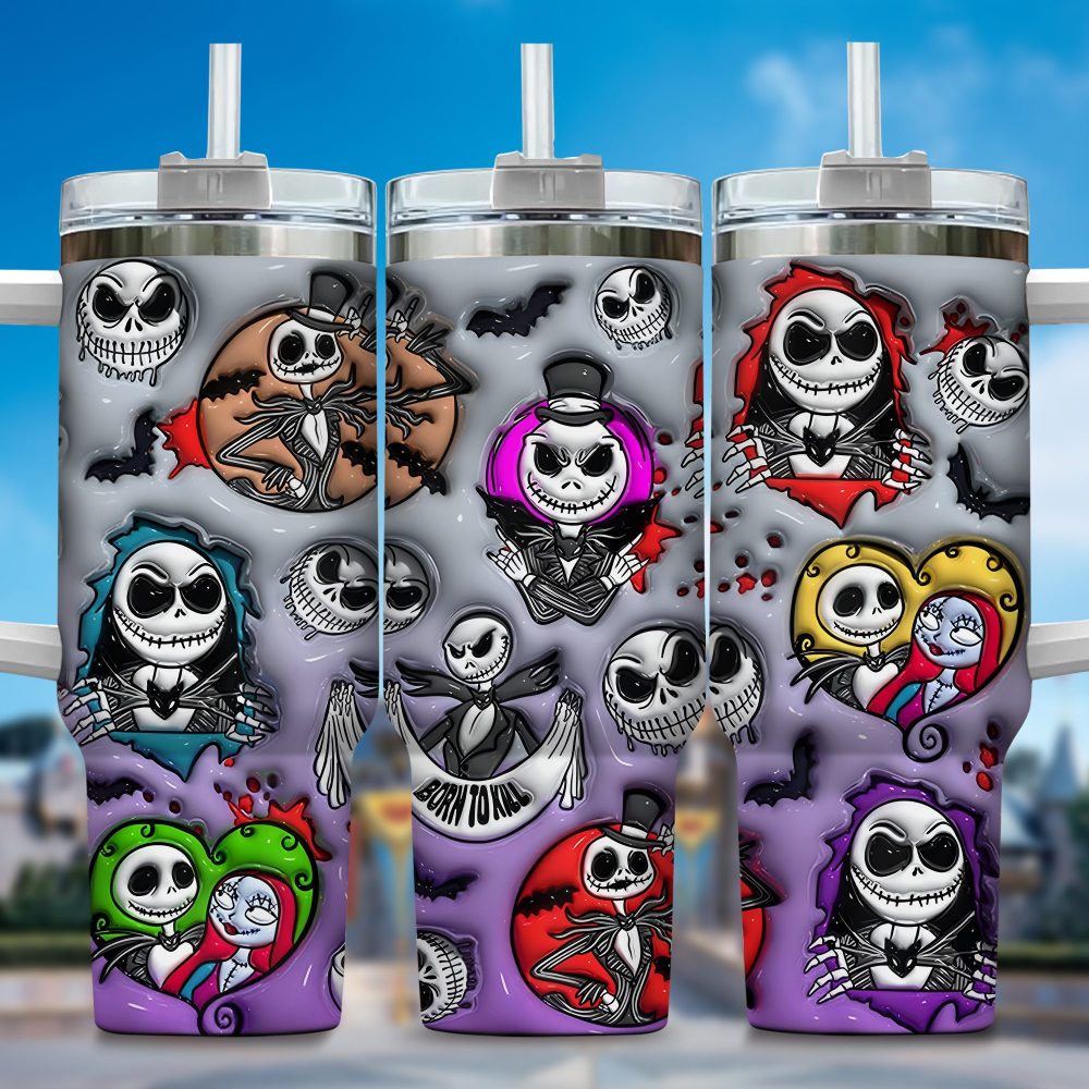 Jack Skellington Movies Custom Stanley Quencher 40Oz Stainless Steel Tumbler With Handle
