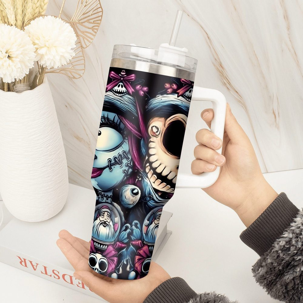 Jack Skellington Movies Custom Stanley Quencher 40Oz Stainless Steel Tumbler With Handle - Image 4