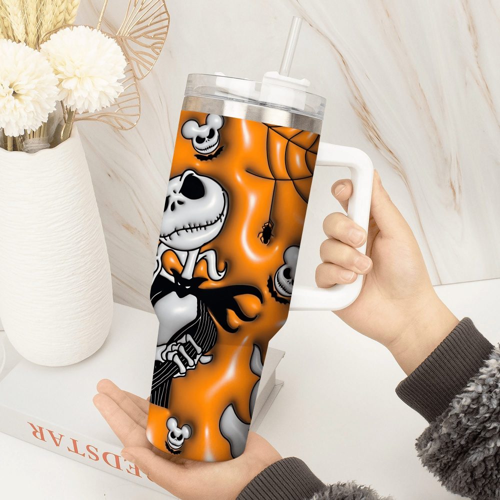 Jack Skellington Movies Custom Stanley Quencher 40Oz Stainless Steel Tumbler With Handle - Image 2
