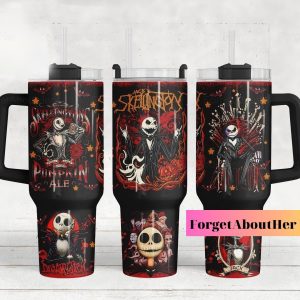 Jack Skellington Pumpkin King The Nightmare Before Christmas Cartoon Custom Stanley Quencher 40Oz Stainless Steel Tumbler With Handle