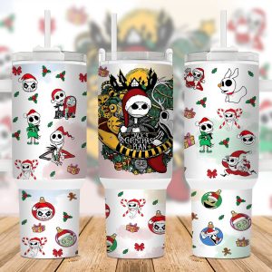 Jack Skellington The Nightmare Before Christmas Cartoon Custom Stanley Quencher 40Oz Stainless Steel Tumbler With Handle