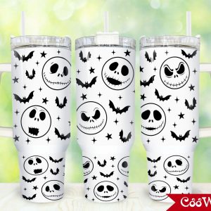 Jack Skellington The Nightmare Before Christmas Cartoon Custom Stanley Quencher 40Oz Stainless Steel Tumbler With Handle