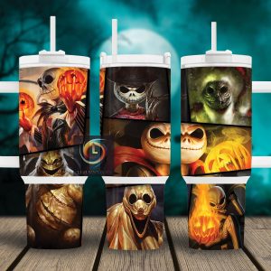 Jack Skellington The Nightmare Before Christmas Cartoon Custom Stanley Quencher 40Oz Stainless Steel Tumbler With Handle