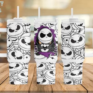 Jack Skellington The Nightmare Before Christmas Cartoon Custom Stanley Quencher 40Oz Stainless Steel Tumbler With Handle
