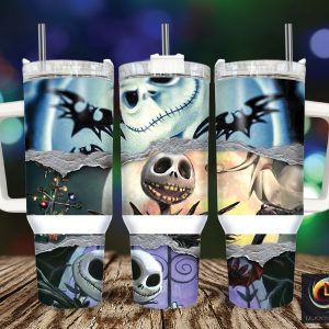 Jack Skellington The Nightmare Before Christmas Cartoon Custom Stanley Quencher 40Oz Stainless Steel Tumbler With Handle