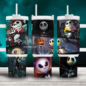 Jack Skellington The Nightmare Before Christmas Cartoon Custom Stanley Quencher 40Oz Stainless Steel Tumbler With Handle