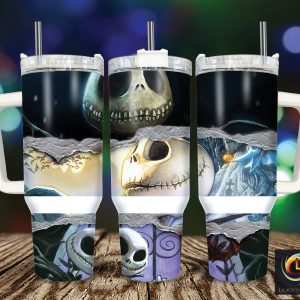 Jack Skellington The Nightmare Before Christmas Cartoon Custom Stanley Quencher 40Oz Stainless Steel Tumbler With Handle
