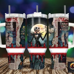 Jack Skellington The Nightmare Before Christmas Cartoon Custom Stanley Quencher 40Oz Stainless Steel Tumbler With Handle