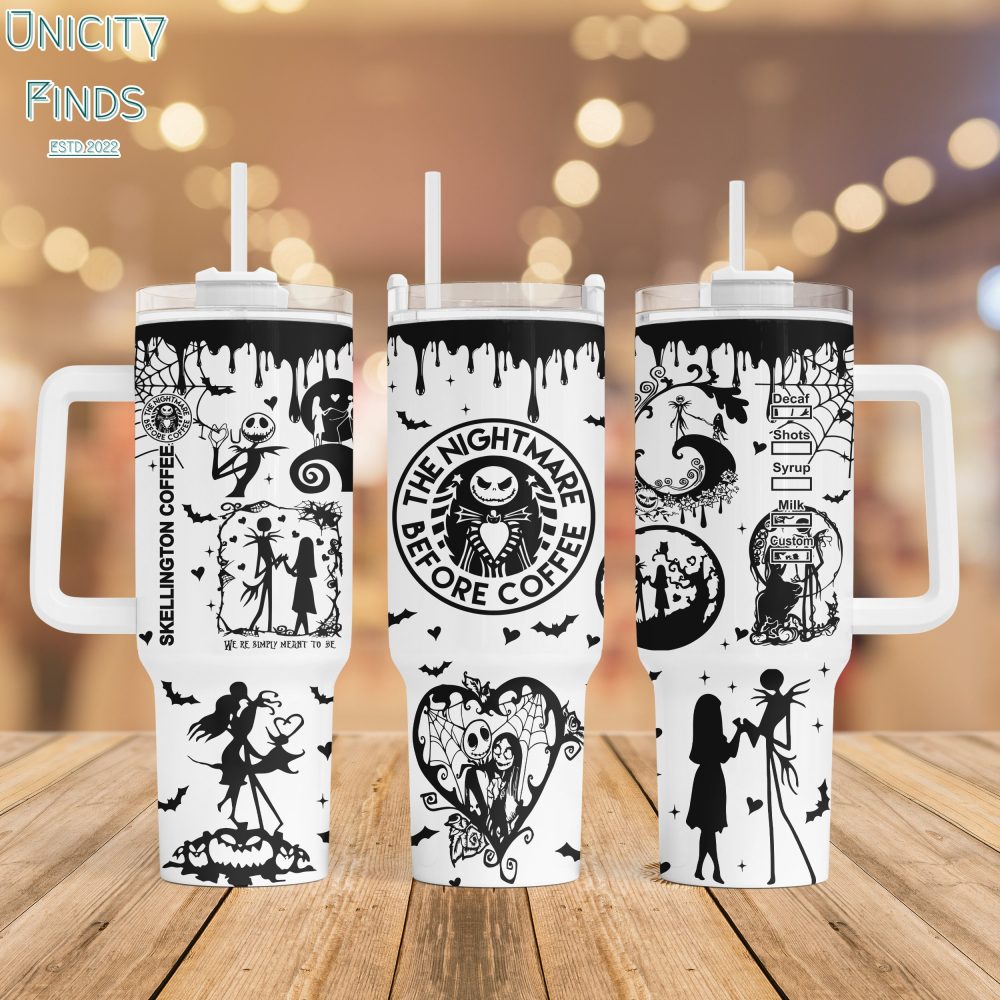 Jack Skellington The Nightmare Before Christmas Cartoon Custom Stanley Quencher 40Oz Stainless Steel Tumbler With Handle