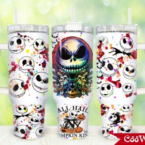 Jack Skellington The Nightmare Before Christmas Cartoon Custom Stanley Quencher 40Oz Stainless Steel Tumbler With Handle