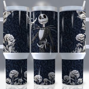 Jack Skellington The Nightmare Before Christmas Cartoon Custom Stanley Quencher 40Oz Stainless Steel Tumbler With Handle