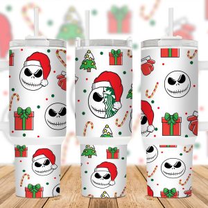 Jack Skellington The Nightmare Before Christmas Cartoon Custom Stanley Quencher 40Oz Stainless Steel Tumbler With Handle