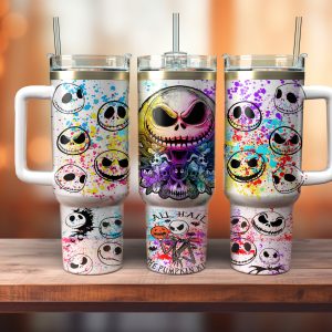 Jack Skellington The Nightmare Before Christmas Cartoon Custom Stanley Quencher 40Oz Stainless Steel Tumbler With Handle