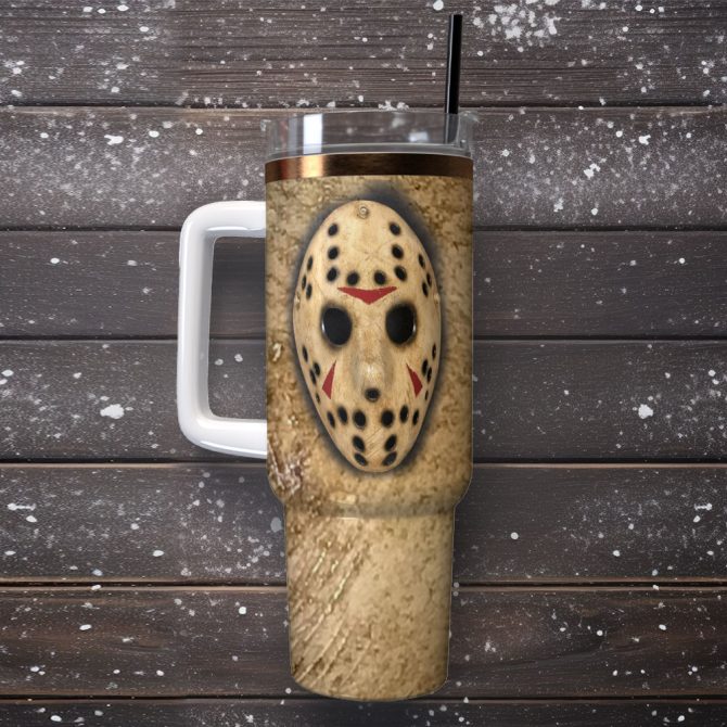 Jason Voorhees Horror Movies Custom Stanley Quencher 40Oz Stainless Steel Tumbler With Handle - Image 2