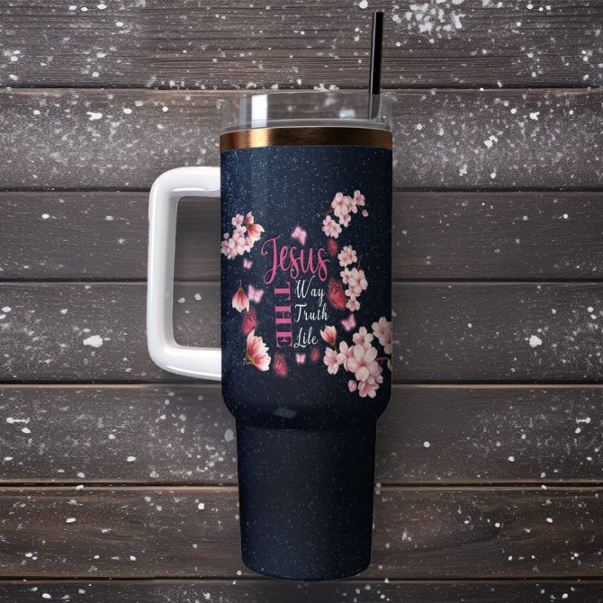 Jesus Way Truth Life Custom Stanley Quencher 40Oz Stainless Steel Tumbler With Handle - Image 2
