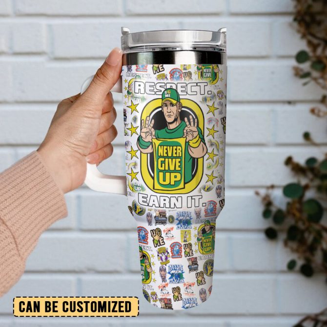 John Cena Never Give Up Wwe Custom Stanley Quencher 40Oz Stainless Steel Tumbler With Handle - Image 3