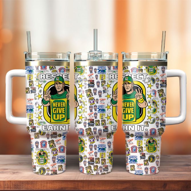 John Cena Never Give Up Wwe Custom Stanley Quencher 40Oz Stainless Steel Tumbler With Handle