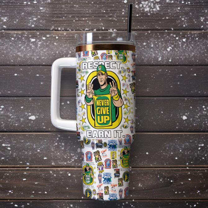 John Cena Never Give Up Wwe Custom Stanley Quencher 40Oz Stainless Steel Tumbler With Handle - Image 2