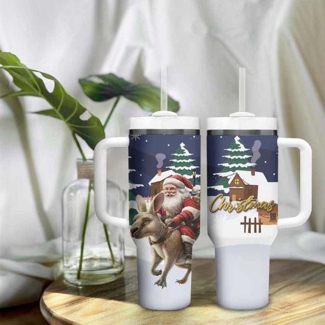 Kangaroo Australia Christmas Xmas Pattern Custom Stanley Quencher 40Oz Stainless Steel Tumbler With Handle - Image 9