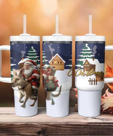 Kangaroo Australia Christmas Xmas Pattern Custom Stanley Quencher 40Oz Stainless Steel Tumbler With Handle