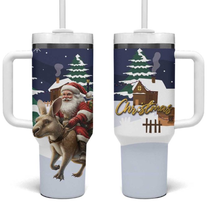 Kangaroo Australia Christmas Xmas Pattern Custom Stanley Quencher 40Oz Stainless Steel Tumbler With Handle - Image 2