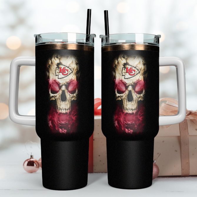 Kansas City Chiefs Nfl Sports X Skull Custom Stanley Quencher 40Oz Stainless Steel Tumbler With Handle - Image 4