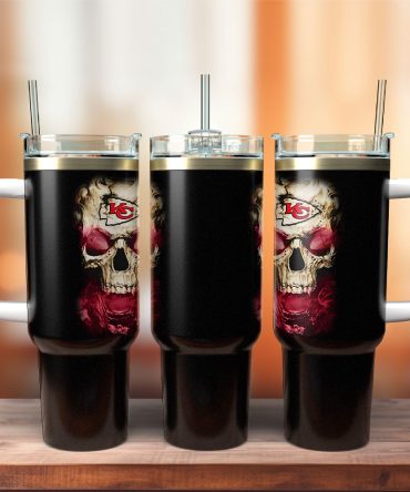 Kansas City Chiefs Nfl Sports X Skull Custom Stanley Quencher 40Oz Stainless Steel Tumbler With Handle