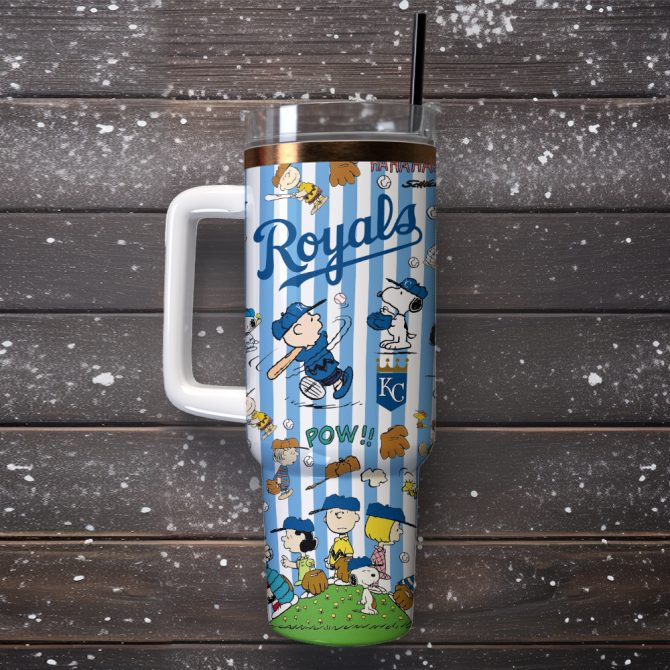 Kansas City Royals X Peanuts Mlb Custom Stanley Quencher 40Oz Stainless Steel Tumbler With Handle - Image 3