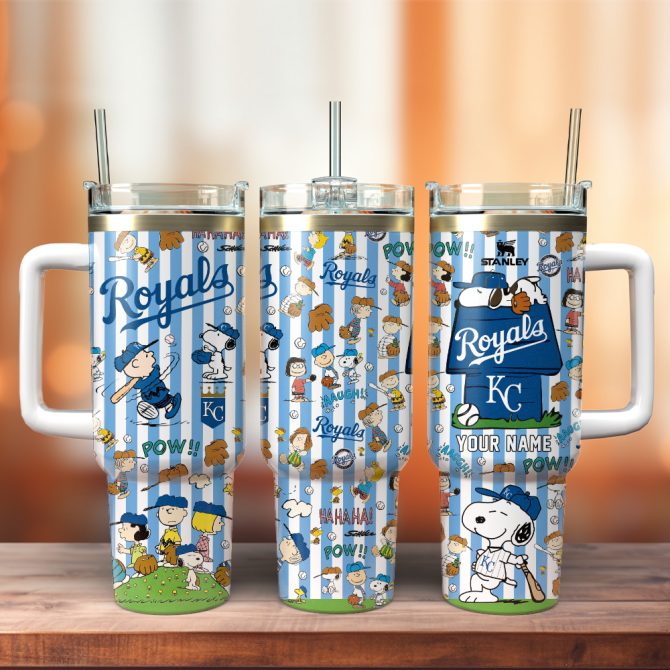 Kansas City Royals X Peanuts Mlb Custom Stanley Quencher 40Oz Stainless Steel Tumbler With Handle