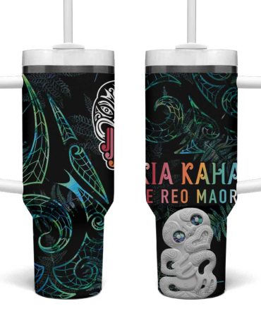 Kia Hara Te Reo Maori Manaia Moko Mix Paua Shell Custom Stanley Quencher 40Oz Stainless Steel Tumbler With Handle