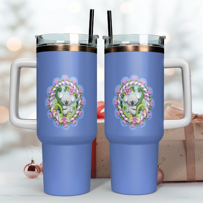 Koala Flower Custom Stanley Quencher 40Oz Stainless Steel Tumbler With Handle - Image 4