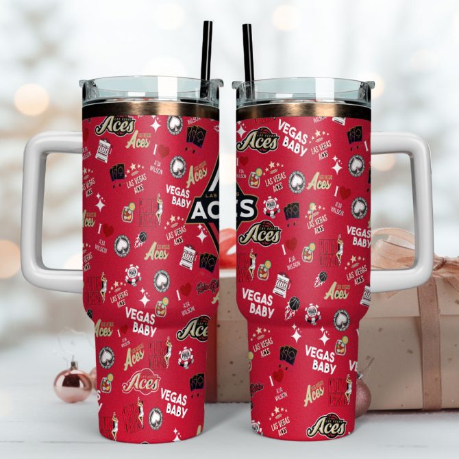 Las Vegas Aces Wnba Custom Stanley Quencher 40Oz Stainless Steel Tumbler With Handle - Image 4