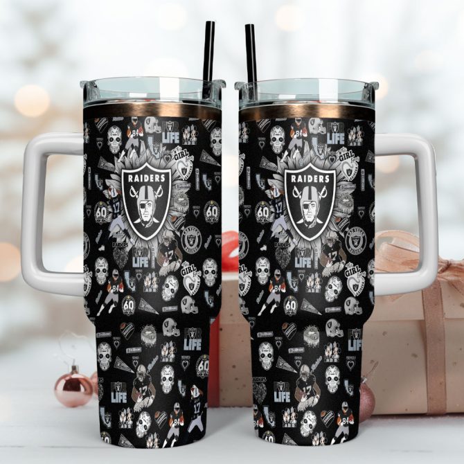 Las Vegas Raiders Nfl Custom Stanley Quencher 40Oz Stainless Steel Tumbler With Handle - Image 4