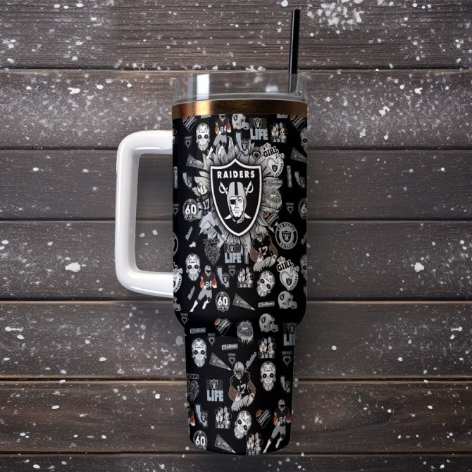 Las Vegas Raiders Nfl Custom Stanley Quencher 40Oz Stainless Steel Tumbler With Handle - Image 2