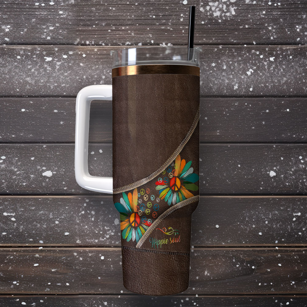 Leather Flower Colorful Custom Stanley Quencher 40Oz Stainless Steel Tumbler With Handle - Image 2
