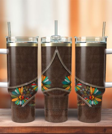 Leather Flower Colorful Custom Stanley Quencher 40Oz Stainless Steel Tumbler With Handle