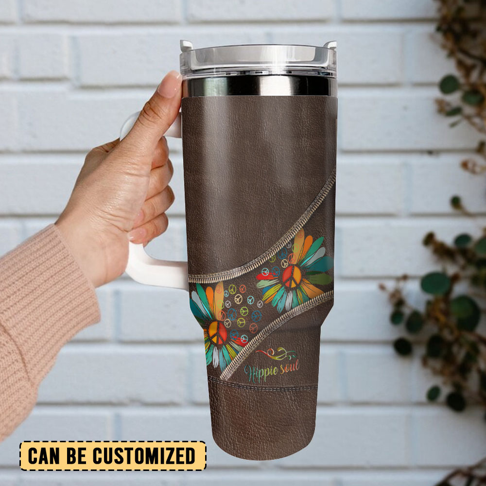 Leather Flower Colorful Custom Stanley Quencher 40Oz Stainless Steel Tumbler With Handle - Image 3