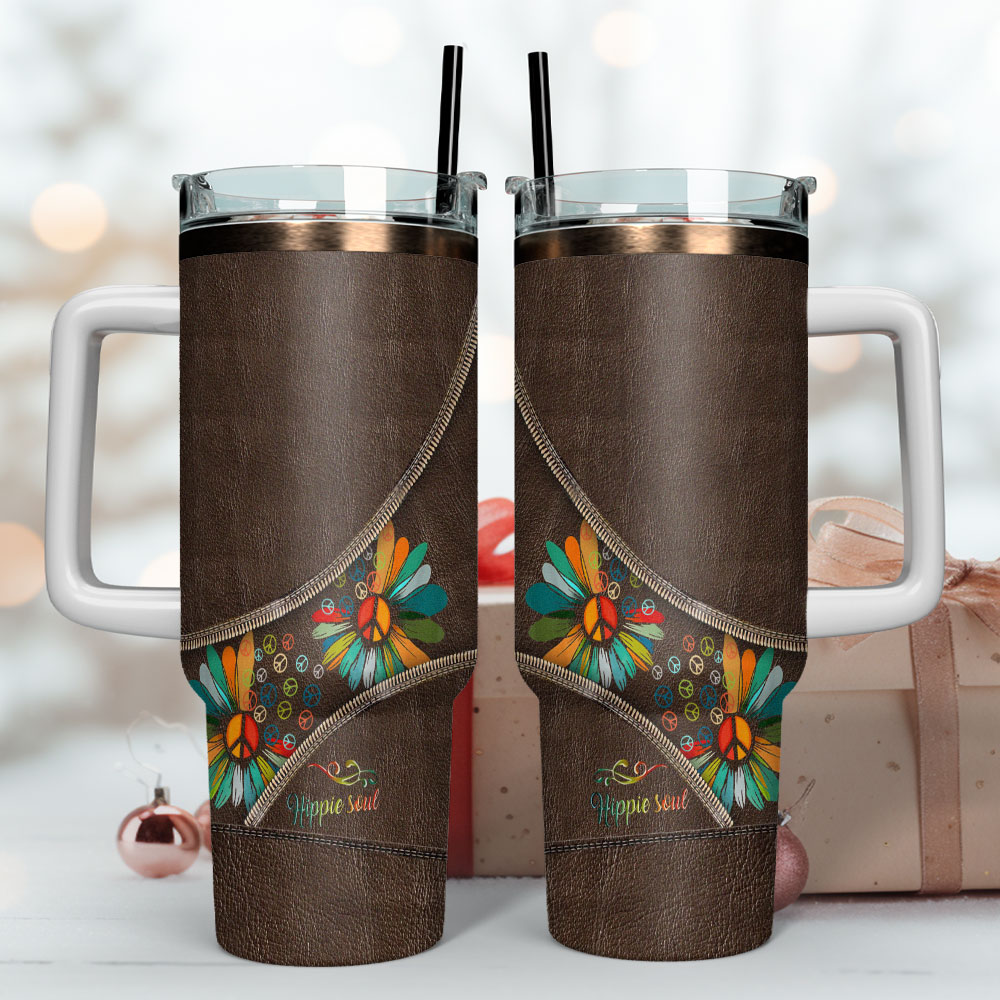 Leather Flower Colorful Custom Stanley Quencher 40Oz Stainless Steel Tumbler With Handle - Image 4